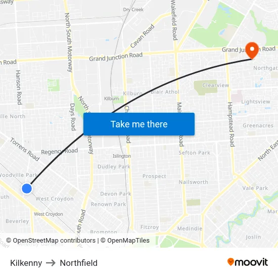 Kilkenny to Northfield map