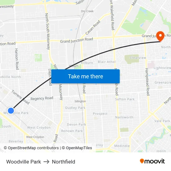 Woodville Park to Northfield map