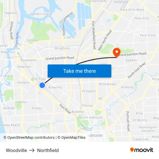 Woodville to Northfield map