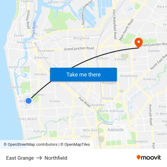East Grange to Northfield map