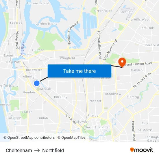 Cheltenham to Northfield map