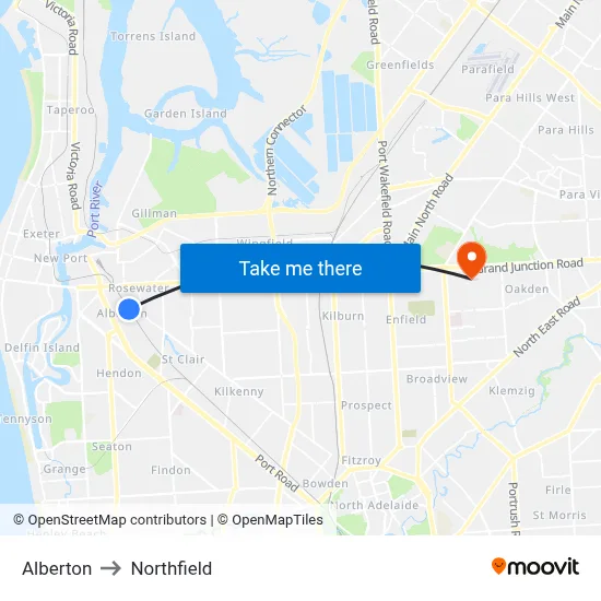 Alberton to Northfield map