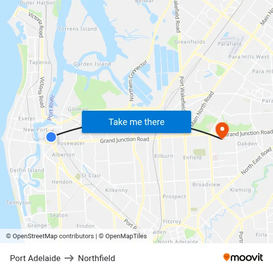 Port Adelaide to Northfield map