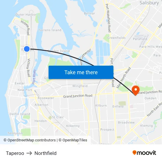 Taperoo to Northfield map