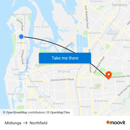 Midlunga to Northfield map