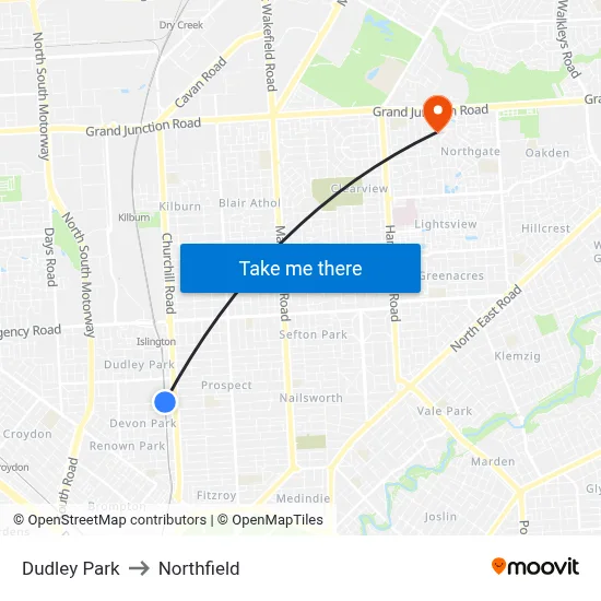 Dudley Park to Northfield map
