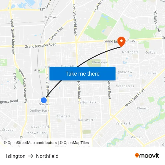 Islington to Northfield map