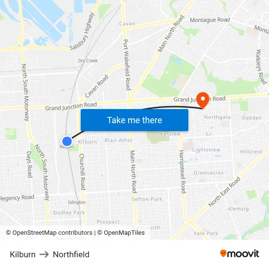 Kilburn to Northfield map