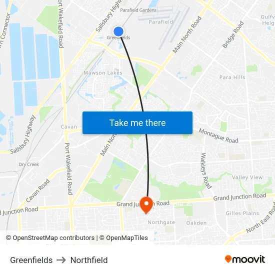 Greenfields to Northfield map