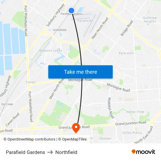 Parafield Gardens to Northfield map