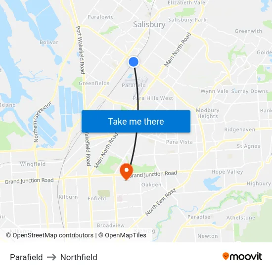 Parafield to Northfield map