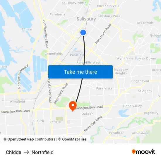 Chidda to Northfield map