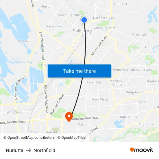 Nurlutta to Northfield map
