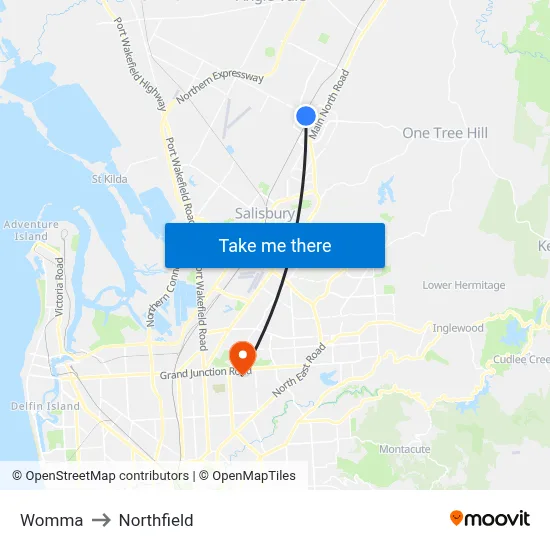 Womma to Northfield map