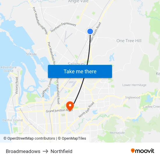 Broadmeadows to Northfield map