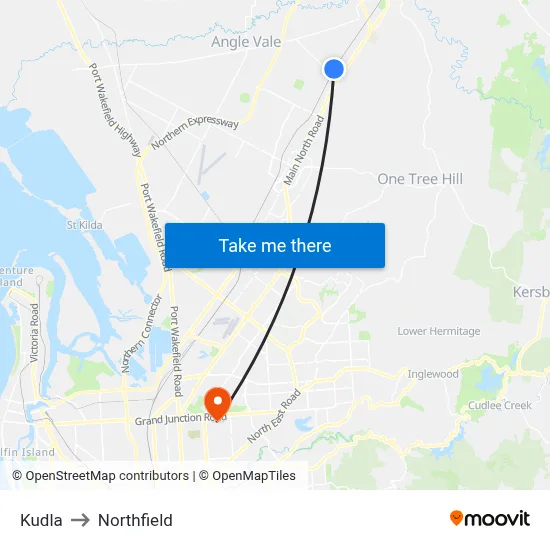 Kudla to Northfield map