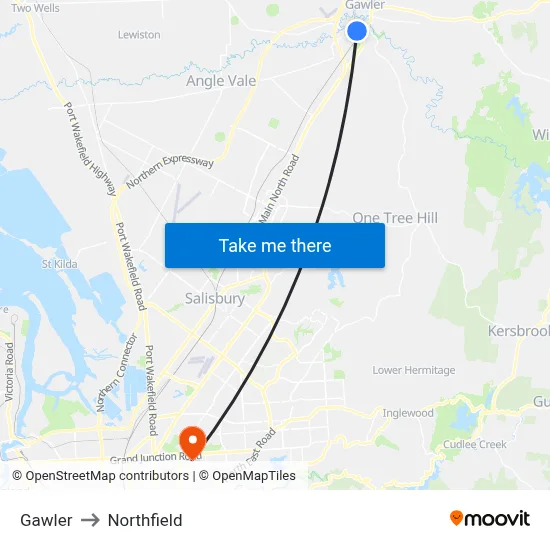 Gawler to Northfield map
