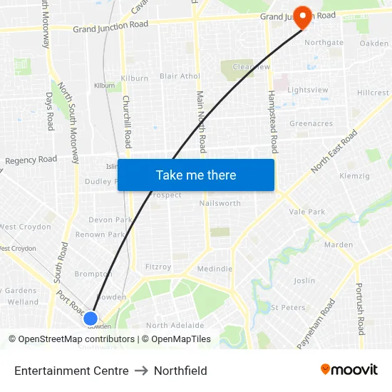 Entertainment Centre to Northfield map