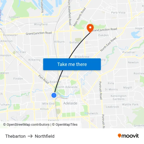 Thebarton to Northfield map