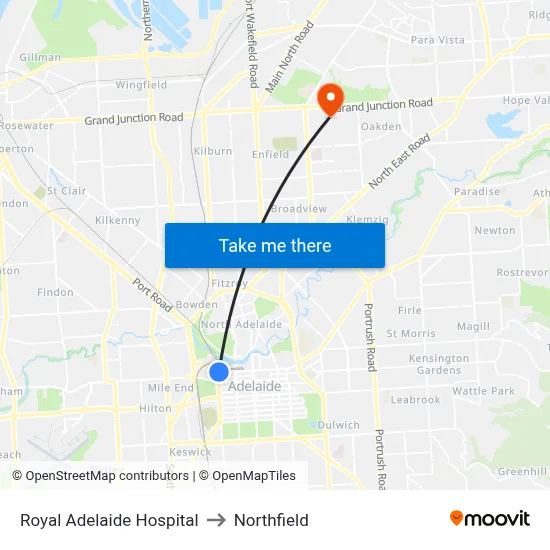Royal Adelaide Hospital to Northfield map