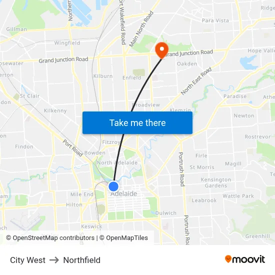 City West to Northfield map