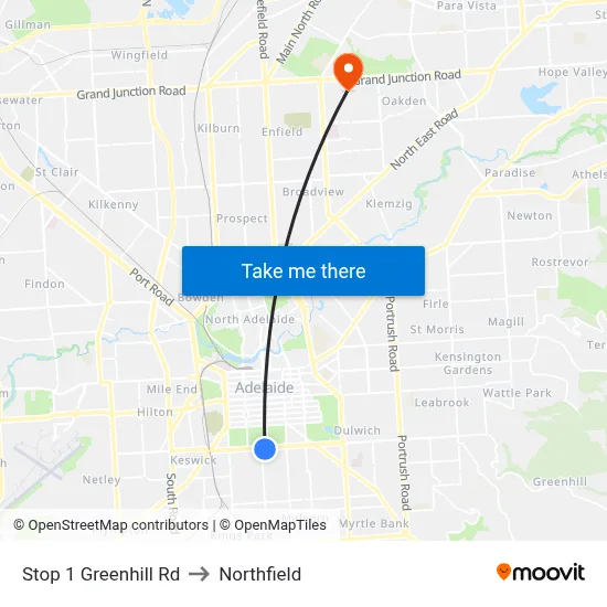 Stop 1 Greenhill Rd to Northfield map