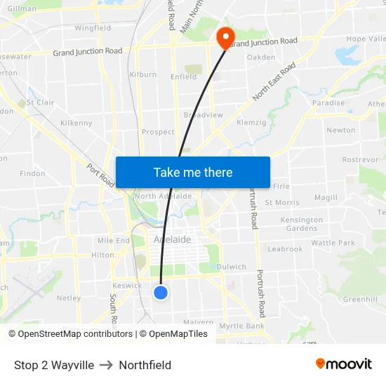 Stop 2 Wayville to Northfield map