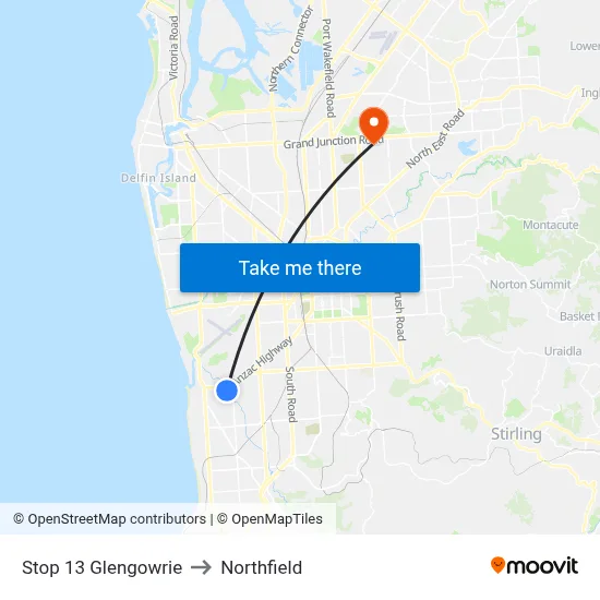 Stop 13 Glengowrie to Northfield map