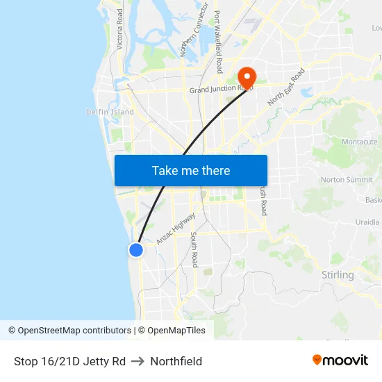 Stop 16/21D Jetty Rd to Northfield map