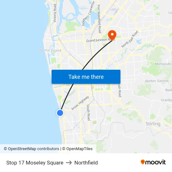 Stop 17 Moseley Square to Northfield map