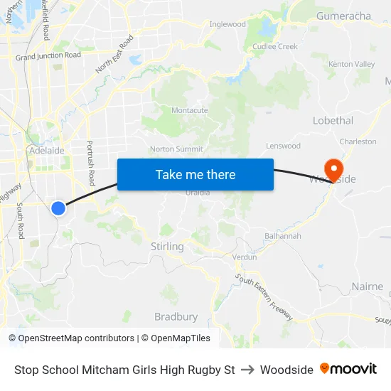 Stop School Mitcham Girls High Rugby St to Woodside map