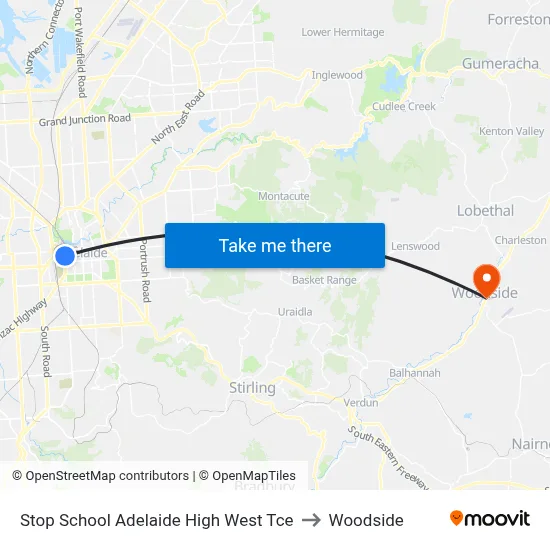Stop School Adelaide High West Tce to Woodside map