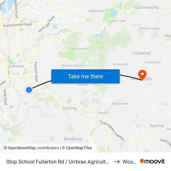 Stop School Fullarton Rd / Urrbrae Agricultural High School - West side to Woodside map