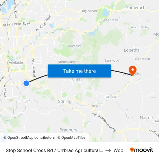 Stop School Cross Rd / Urrbrae Agricultural High School - North side to Woodside map