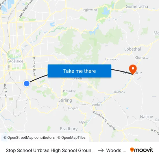 Stop School Urrbrae High School Grounds to Woodside map