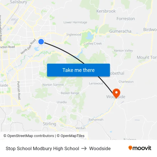 Stop School Modbury High School to Woodside map