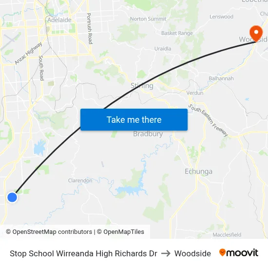 Stop School Wirreanda High Richards Dr to Woodside map