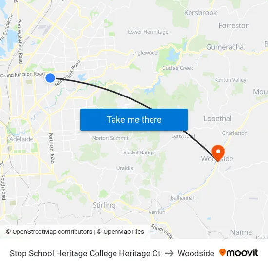 Stop School Heritage College Heritage Ct to Woodside map