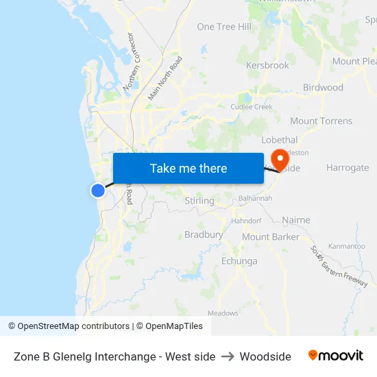 Zone B Glenelg Interchange - West side to Woodside map