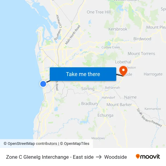 Zone C Glenelg Interchange - East side to Woodside map