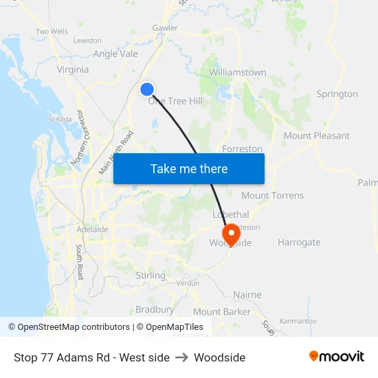 Stop 77 Adams Rd - West side to Woodside map