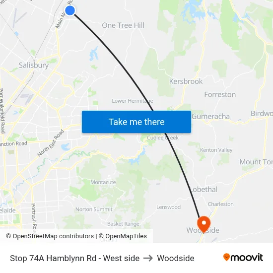 Stop 74A Hamblynn Rd - West side to Woodside map