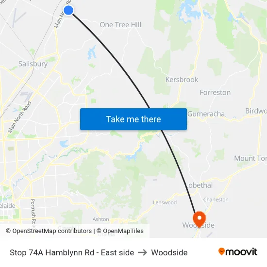 Stop 74A Hamblynn Rd - East side to Woodside map