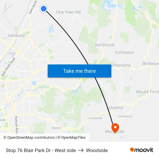 Stop 76 Blair Park Dr - West side to Woodside map