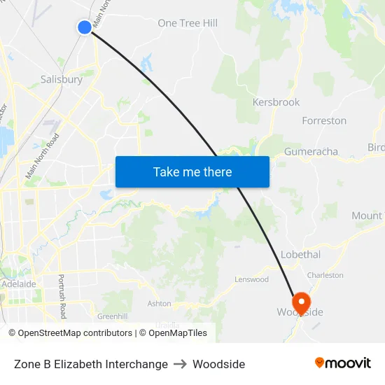 Zone B Elizabeth Interchange to Woodside map