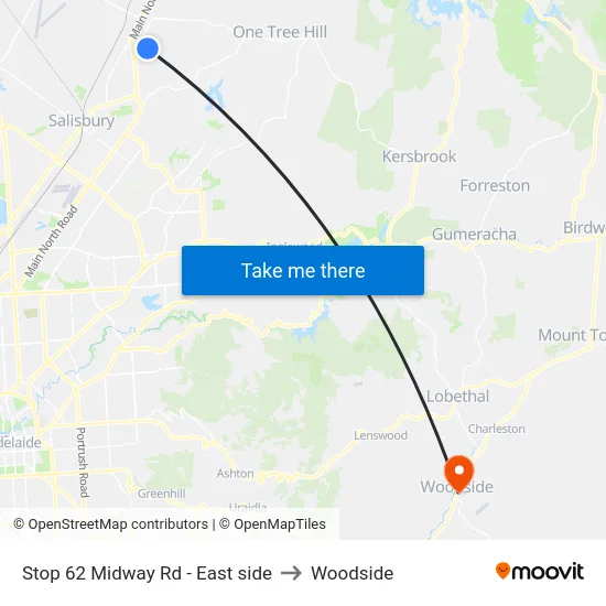 Stop 62 Midway Rd - East side to Woodside map