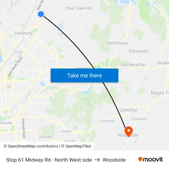 Stop 61 Midway Rd - North West side to Woodside map