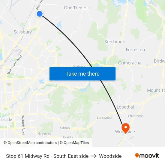 Stop 61 Midway Rd - South East side to Woodside map