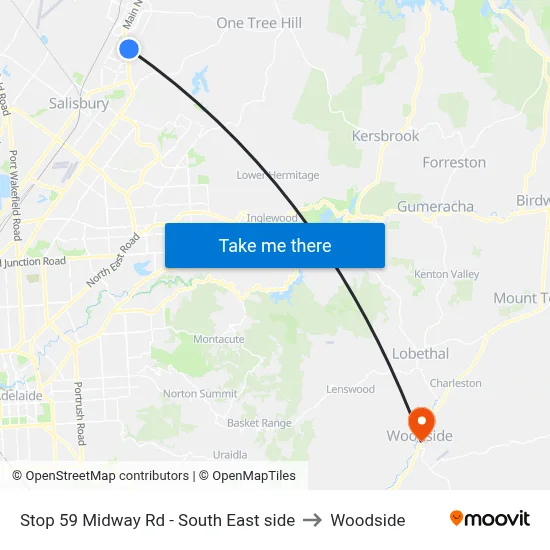 Stop 59 Midway Rd - South East side to Woodside map