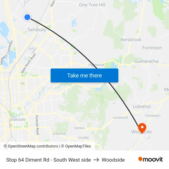 Stop 64 Diment Rd - South West side to Woodside map